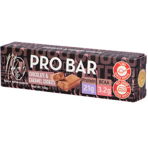 מקס ברנר שוקולד חלב ממולא בקרם אגוזים ועוגיות קרמל מועשר בחלבון ופתיתי סויה קראנצ'ים 60 גר'.